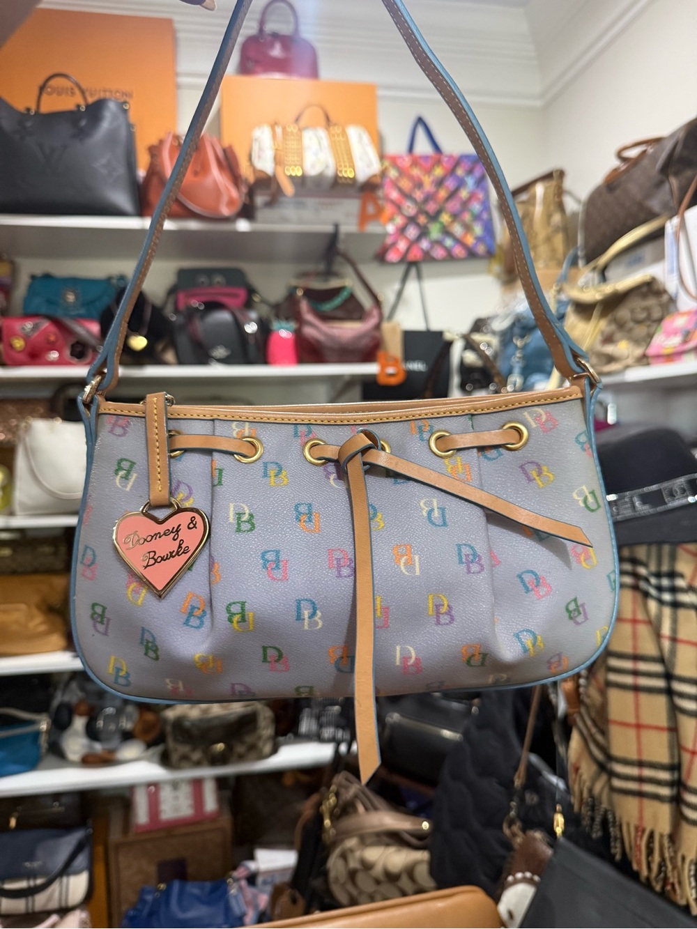 Dooney & Bourke  Y2K Pastel Multicolor DB Logo Drawstring Shoulder Bag
